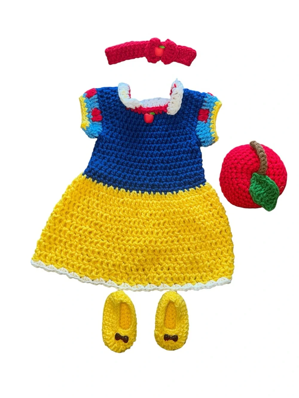 Handmade Crochet Snow White Inspired Dress Set - Blue & Yellow